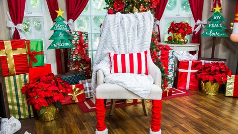 DIY CHRISTMAS CHAIR LEG COVERS - Orly Shani is adding a Christmas touch to your chairs. Santa Chair Diy, Santa Chair, Home And Family Crafts, Advent Gifts, Holiday Diy Decor, Christmas Ideas Crafts, Tree For Christmas, Chair Leg Covers, Hallmark Homes