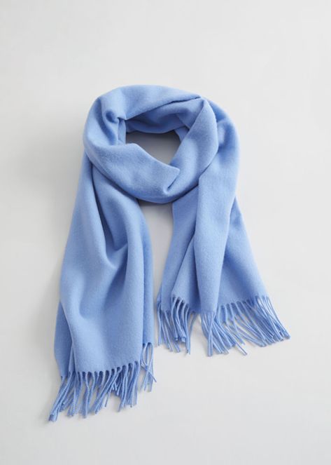 Light Blue Scarf, H&m Boots, Winter Capsule Wardrobe, Grey Outfit, Blue Scarf, Blanket Scarf, Wardrobe Basics, Fringe Trim, Fashion Story