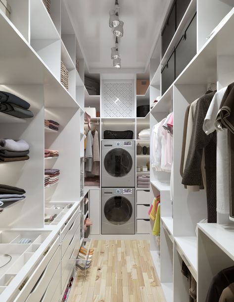 Walk In Wardrobe Laundry Room, Dressing Room With Laundry, Washer Dryer In Walk In Closet, Walk In Closet With Washer And Dryer, Walk In Closet With Laundry, Walk In Closet Laundry, Small Walk In Wardrobe, Modern Closet Designs, Diy Vases