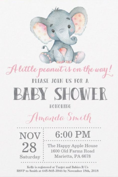 Elephant Baby Shower Theme, Boho Baby Shower Invitations, Elephant Baby Shower Invitations, Pink Baby Shower Invitations, Woodland Baby Shower Invitations, Elephant Baby Showers, Invitation Pink, Elephant Baby Shower