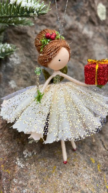 Wands and Willows on Instagram: "The best things come with small red packages! 🎁❄️🎁❄️🎁 . Happy Friday, everyone! New holiday fairy ornaments are slowly arriving to the shop! And, I just added this cutie! To adopt, visit my Etsy shop: www.wandsandwillows.Etsy.com . . . . . #christmasfairy #christmasornament #handmadedoll #fairyvibes #fairieslivehere #holidaygift #christmascrafts #dollhouseminiatures #fairydoll #fairygarden #natureinspired #fairymagick #dollmaker #reels #christmastree #christma Christmas Fairy Dolls, Fairy Ornaments Diy, Fairy Diy Crafts, Fairy Ornaments, Forest Dragon, Dolls Handmade Diy, Fairy Christmas, Doll Ornaments, Handmade Fairy