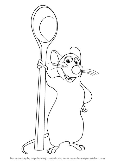 Remy is the protagonists of the series and he is a rat who simple loves food and its quality. He is not a typical rat and he is more like a human - be it body language or emotions. Remy Ratatouille Coloring Page, Ratatouille Coloring Pages, Remy The Rat Drawing, Ratatouille Disney Drawing, Ratatouille Drawing, Remy From Ratatouille, Ratatouille Movie, Ratatouille Disney, Cartoon Rat