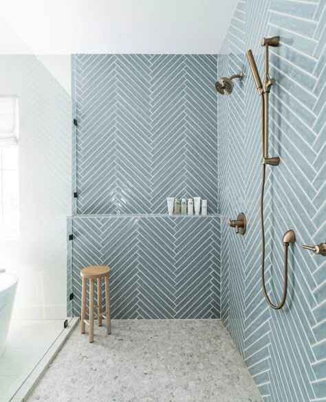 Coastal Bathroom Tile, Modern Coastal Bathroom, Bathroom Vibes, Beachy Bathroom, Coastal Bathroom, Ceramic Bathroom, Floor Bathroom, Coastal Bathrooms, Blue Tile