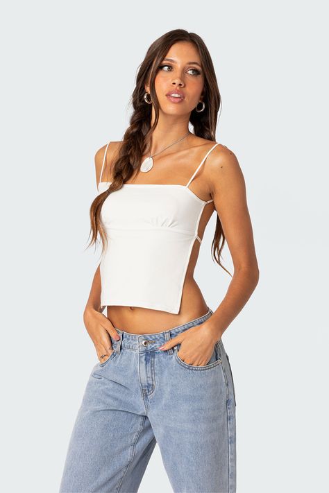 Jinx Open-Back Top – edikted String Top, Open Back Top, Straight Neckline, Going Out Tops, Different Outfits, Spring Summer Outfits, Cute Casual Outfits, S Models, Top Shoes