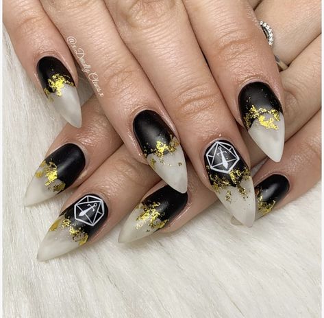 #Nailart #gelnails  #acrylicnails #naildesigns #sexynails #deadlyclaws #gelnailart #marblenails #goldleafnails #fandom #fandomnails #criticalrole #criticalrolenails D20 Nail Art, Critical Role Nail Art, Dungeons And Dragons Nail Art, Dungeons And Dragons Nails, Nerd Nails, Geek Nails, Dnd Nails, Nerdy Nails, Nerd Wedding