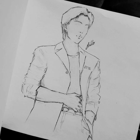 Namjoon Drawing Easy, Rm Drawing Easy, Namjoon Drawing, Rm Drawing, Easy Sketches For Beginners, Drawing Bts, Easy Sketches, Asian Makeup Tutorials, Bts Drawings