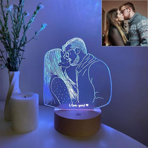 The portrait for the lamp is 100% HAND DRAWN by our designer, who takes into consideration all your requirements. Our product is a unique night lamp that is made with love and care in every detail. This lamp is fully personalized (you may put your text on the wooden base or change the text directly Lumiere Photo, Harvey Mills, Photo Lamp, 3d Led Lamp, Unique Photo Gifts, Wood Anniversary, Wood Anniversary Gift, Led Night Lamp, Frame Light