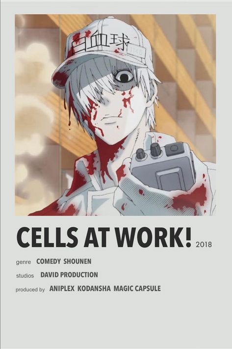 Cells At Work Poster, Anime Title Cards, Anime Title Poster, Minimal Anime Posters, Anime Posters Minimalist, Anime Film Poster, Anime Id Card, Cell At Work, Anime Recomendation