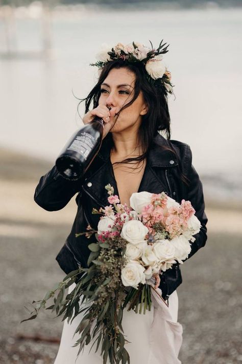 Romantic & Edgy Styled Coastal Elopement on Fox Island | Fox Island Styled Shoot Coastal Elopement, Edgy Bridal, Edgy Wedding, Rock Wedding, Goth Wedding, Dark Wedding, Brides Magazine, Gothic Wedding, Bridal Shoot