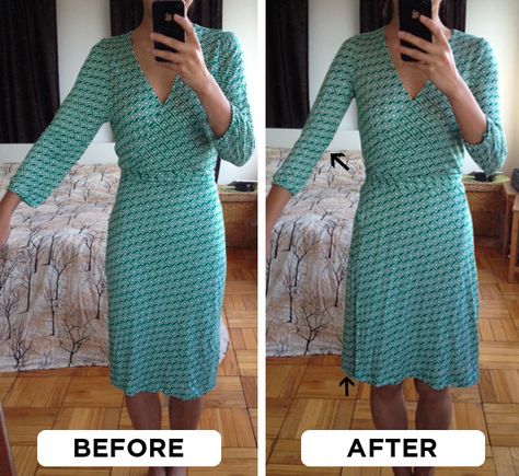 Get familiar with easy at-home alterations that you can do yourself. | 17 Super Useful Styling Tips For Women Under 5'4 How To Alter Sleeves That Are Too Big, How To Alter Dress Too Big, Altering A Dress That Is Too Big, How To Alter A Dress That Is Too Big, How To Alter Clothes, Alter Clothes, Clothing Refashion, Learn Sewing, Sewing Tricks