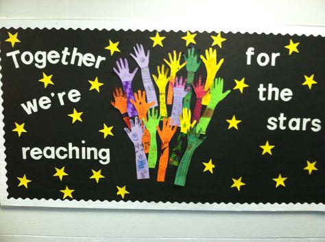 January Bulletin Board Reaching For The Stars Bulletin Board, The Sky Is The Limit Bulletin Board, Stars Bulletin Board Ideas, Reach For The Stars Bulletin Board, Facebook Bulletin Board, January Bulletin Board Ideas, Bulletin Boards Ideas, Star Bulletin Boards, Space Bulletin Boards