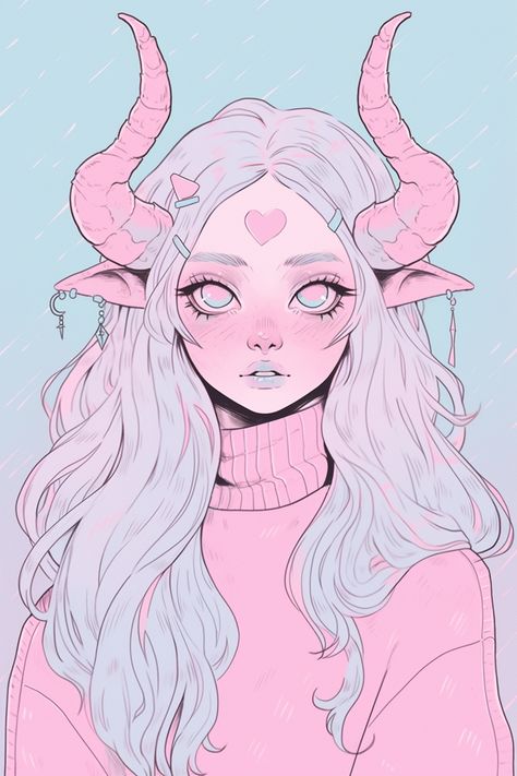 Pink Demon, Cute Demon, Kawaii Drawing, Cosplay Kawaii, Naruto Cosplay, Demon Girl, Art Cute, Girl Stickers, Kawaii Art