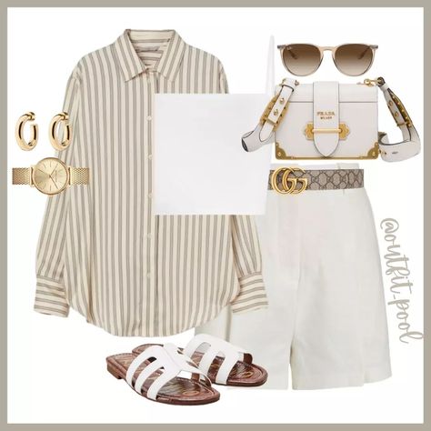 Stripped Button Down Outfit, Cream And White Outfit, Summer Neutral Outfits, Classy Style Outfits, Summer Outfits Polyvore, Jeans Styling, Button Down Outfit, Outfits Neutral, Outfits Mom