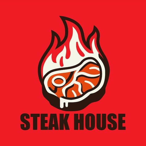 Steak Logo Design, Steak Logo, Steak House, Mascot Logo, A Background, Premium Vector, Graphic Resources, Steak, Typography