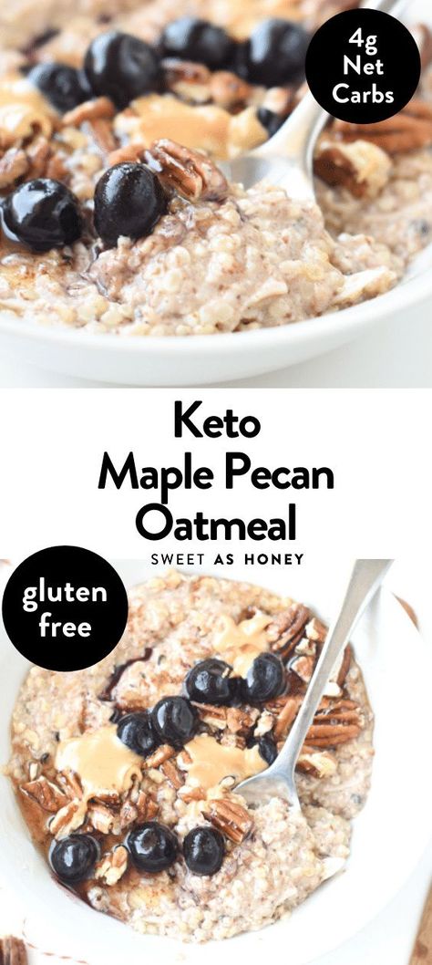 Maple Pecan Oatmeal, Keto Porridge, Pecan Oatmeal, Low Carb Oatmeal, Keto Oatmeal, Vegan Breakfast Options, Breakfast Low Carb, Keto Journey, Porridge Recipes