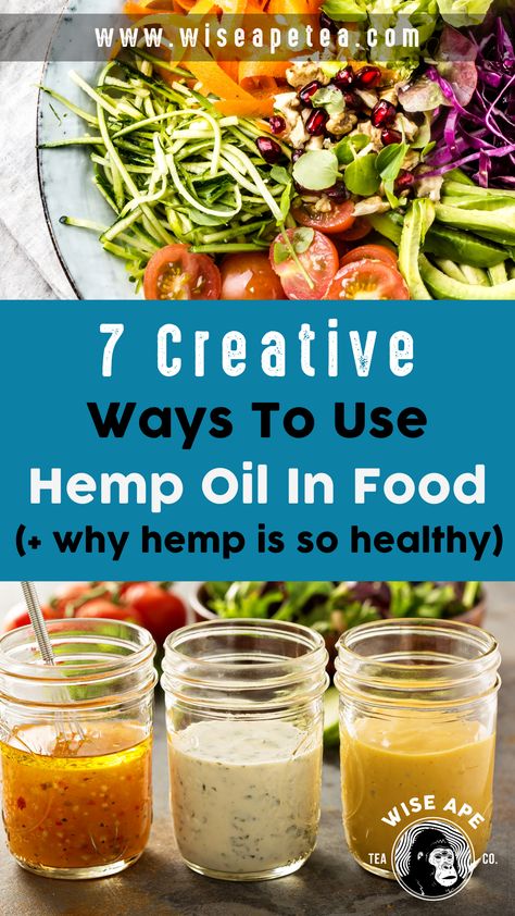 Not only are there many benefits to using and consuming hemp oil but hemp seed oil is delicious. Here are some of our favorite recommendations here at Wise Ape for adding hemp oil into your foods and drinks that are deliciousness guaranteed. Hemp Oil Recipes Food, Hemp Seed Oil Recipes, Hemp Oil Recipes, Hemp Recipes, Hemp Oil Benefits, Hemp Milk, Herbal Plants, Foods And Drinks, Hemp Seed