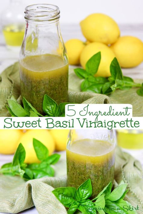 Basil Salad Dressing, Basil Vinaigrette Dressing, Healthy Dressings, Vinaigrette Recipes Easy, Lemon Basil Vinaigrette, Healthy Diners, Snickers Salad, Vinaigrette Dressing Recipe, Basil Salad