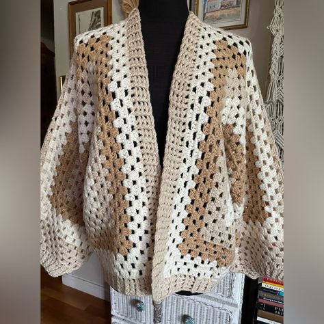 Lovely, Warm, Cozi Hand Crochet Cardigan Refined Shades Of Beige, Ivory, Cream, Tan Size; Fits For , M, Xl Or An Oversized S Mint Condition Never Worn Shades Of Beige, Oversized Style, Crochet Cardigan, Winter Wardrobe, Beautiful Hand, Hand Crochet, Cardigans For Women, Mint Condition, Light Brown