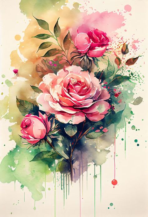 Premium Photo | Watercolor blooming rose flowers with splash background Watercolor Art Landscape Flowers, Watercolor Art Flowers Beautiful, Flower Painting Background, Water Colour Flower Paintings, Photos Of Roses, Flowers Watercolor Paintings, Flower Watercolor Paintings, Rose Painting Watercolor, Water Colour Flower