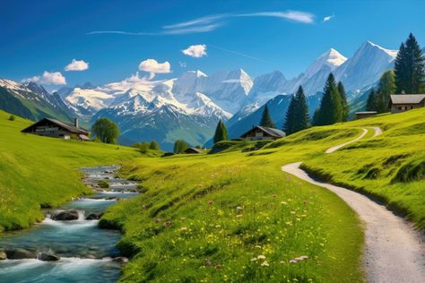 Switzerland Landscape, Alps Switzerland, Spring Landscape, Tree Saw, The Alps, Cityscape Photos, Swiss Alps, Nature Backgrounds, Laptop Wallpaper