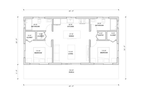 House Plan, 2 Bedrooms 2 Bath, 40'X20' Floor Plan, 800 Sq Ft. Small Barn House Plan, ADU House Floor Plan, House Blueprint WE CUSTOMIZE - Etsy Adu Floor Plans 2 Bedroom, Adu House, 800 Sq Ft House, Small Barn House, Guest House Plans, Small Barn, Tiny House Layout, Modern Barn House, House Layout