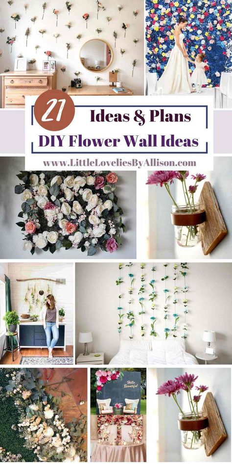 21 Self-Implementing DIY Flower Wall Ideas Flower Wall In Bedroom, Flower Wall Ideas, Wall Decorations Diy, Flower Wall Decor Diy, Diy Flower Wall, Diy Home Accessories, Furniture Design Inspiration, Flower Wall Wedding, Flower Wall Backdrop