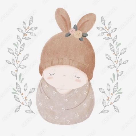 Baby Girl Painting Ideas, Baby Illustration Art Newborn, New Baby Illustration, Baby Bunny Drawing, Newborn Baby Drawing, Newborn Drawing, Cute Baby Illustration, Baby Watercolor Painting, Baby Girl Illustration