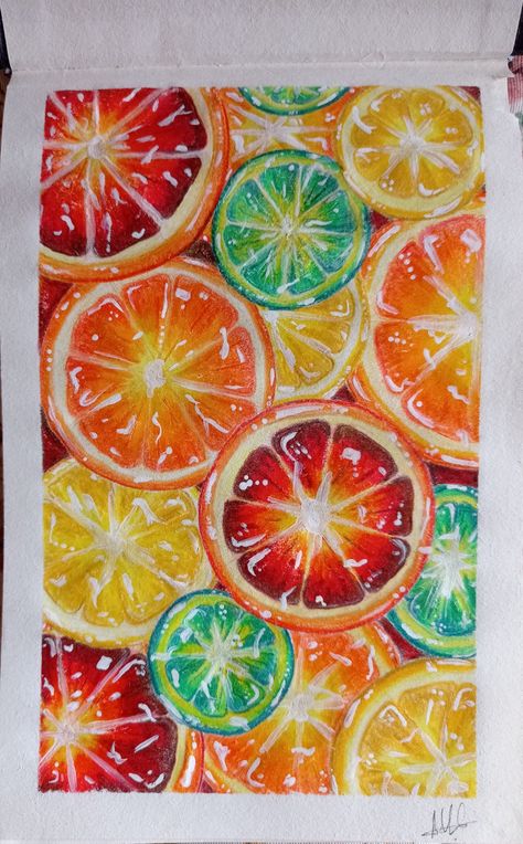 Fruit Food Art, Sliced Fruit Drawing, Citrus Fruit Drawing, Fruit Drawing Realistic, Fruit Art Gcse, Realistic Fruit Drawing, Drawing Ideas Fruit, Drawings Of Fruit, Coursework Art