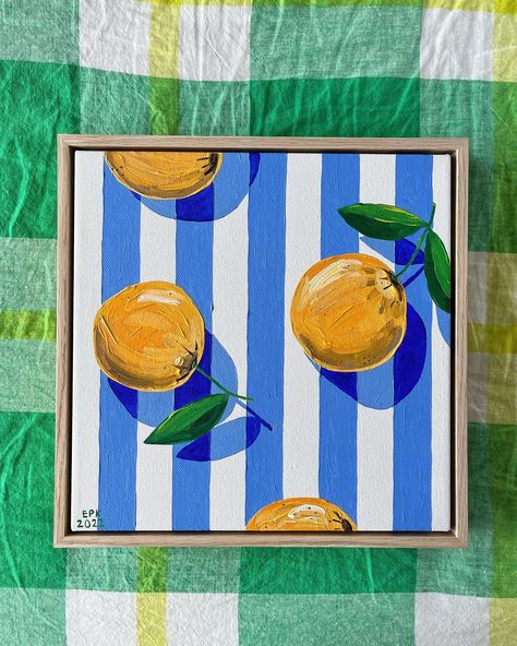 Fruit Painting Abstract, Colorful Fruit Painting, Fruits Canvas Painting, Lemon And Orange Painting, Diy Painting For Bedroom, Painting Oranges Fruit, Acrylic Orange Painting, Summer Painting Acrylic, 12x12 Painting Ideas