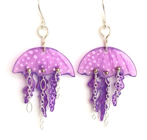 Jellyfish Earrings | Shrink Plastic | Sandy Light | Jewelry Making Journal Wire Jellyfish, Jellyfish Earrings, Lucite Jewelry, Art Jewelry Design, Light Jewelry, Commercial Art, Shrink Plastic, Recycled Jewelry, Fun Diy Crafts