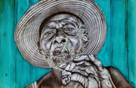 Le Cubain au cigare : le portrait de Cuba en dessin Cuban Paintings, Lounge, Cuba, Paintings, Crayon, Statue, Garden Sculpture, Sculpture, Lion Sculpture