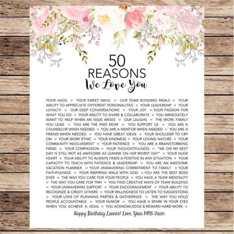 Moms 60th, Reasons I Love You, Reasons Why I Love You, Boho Watercolor, Why I Love You, Marriage Anniversary, Unique Mothers Day Gifts, Work Family, Custom Poster