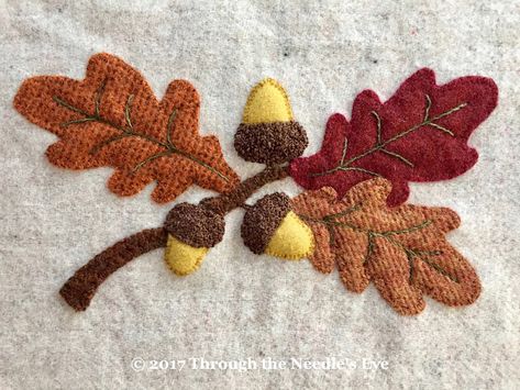 Telling Stories Through the Needle's Eye: "In the Garden"—Oak Leaves and Acorns Embroidery Oak Leaf, Oak Leaves Embroidery, Autumn Applique Patterns, Applique Leaves, Autumn Applique, Acorn Applique, Acorn Embroidery, Fall Applique, Quilt Stories