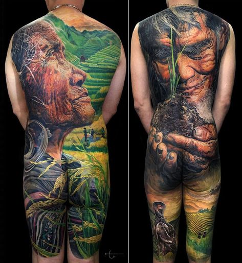 Vietnam person | Vietnam nature | Harvest | Pure magic in tattoo by Tu Den Comics Tattoo Ideas, Traditional Japanese Tattoo Designs, Vietnam Tattoo, Best Comics, 42 Tattoo, Comic Tattoo, Back Piece Tattoo, Full Back Tattoos, Pieces Tattoo