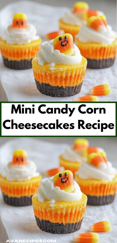 Need a festive dessert that impresses? These Mini Candy Corn Cheesecakes are not only visually appealing but also incredibly delicious, providing a unique twist on traditional cheesecake that's perfect for your holiday celebrations. Traditional Cheesecake, Halloween Treats Easy, Festive Desserts, Cheesecake Recipes, Candy Corn, Holiday Celebration, Halloween Treats, Corn, Cheesecake