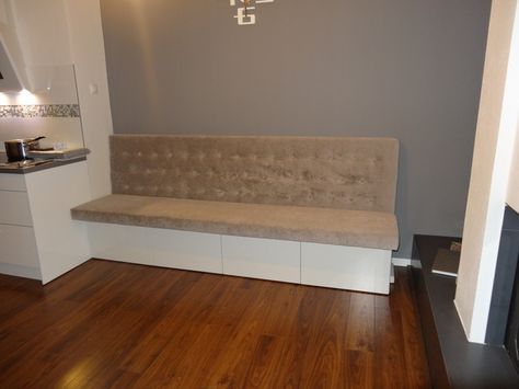 Luxury dining seat - IKEA Hackers - IKEA Hackers Besta Tv Bench, Ikea Hack Bench, Diy Banquette, Dining Bench With Storage, Besta Tv, Dining Bench With Back, Built In Bench Seating, Ikea Dining, Kitchen Banquette