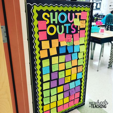 One of the easiest ways to build community in our classroom has definitely been our Shout Out board! We’ve filled it twice and students love giving compliments and receiving them! All the shout outs are taken down and then given to each student on a template to keep (next pic). Starting with a clean slate tomorrow! Frames are kept on each table group (scroll to see pics) and students can get up at any time to give shout outs to their classmates and place on our board. It makes a powerful stat... Kindness Week Ideas, Shout Out Board, Giving Compliments, Kindness Week, Responsive Classroom, 5th Class, Classroom Culture, 5th Grade Classroom, Build Community