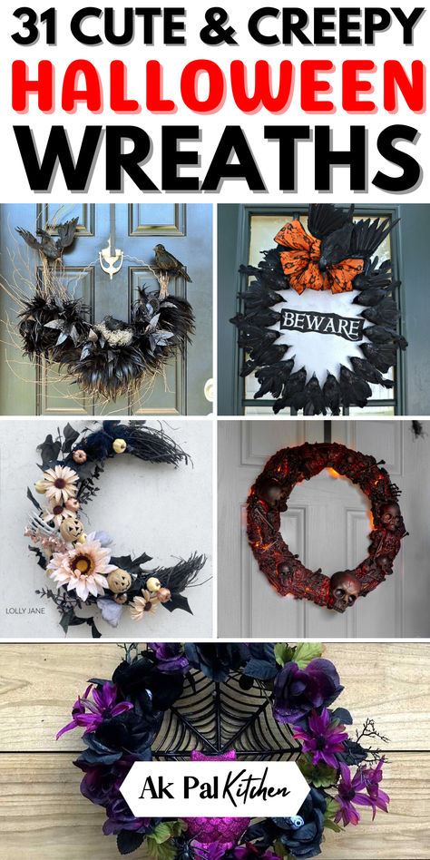 DIY Halloween wreath ideas are perfect for adding a spooky touch to your home. Discover creepy wreath crafts and elegant Halloween wreath designs. From DIY witch wreaths to vintage spider wreaths, there's something for every style. Create a haunted house vibe with skeleton wreaths or go for vampire wreaths. Explore pumpkin wreaths and black and orange wreaths to enhance your Halloween door decor. Whether you prefer fall and Halloween wreaths or monster-themed wreaths, we've them all. Diy Halloween Wreaths For Front Door, Scary Wreaths, Dollar Tree Halloween Wreath Diy, Halloween Wreaths Diy Dollar Stores, Halloween Wreaths Diy, Diy Halloween Ribbon Wreath, Halloween Wreath Ideas Diy, Creepy Wreath, Orange Wreaths