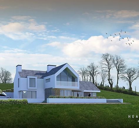 Self Build Houses Ireland, Modern Irish House, Seaside Bungalow, House Built Into Hillside, Irish House Plans, Dormer House, House Designs Ireland, Houses In Ireland, Construction Drawing