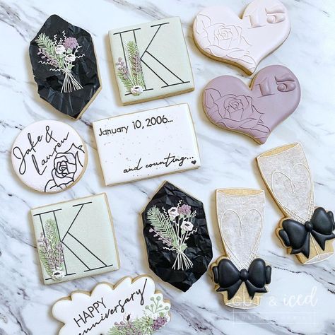 CUT&iced Custom Cookies on Instagram: “When a husband asks to surprise his wife with cookies for their 15th anniversary, you can’t say no! 🤍🌸🖤 Happy anniversary to two of the…” Happy Anniversary Cookies, Anniversary Sugar Cookies, Anniversary Cookies, 15th Anniversary, Custom Cookies, Happy Anniversary, Sugar Cookies, Sugar Cookie, 10 Things