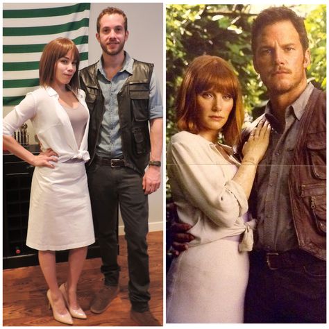 Jurassic World Couples costume DIY Jurassic World Costume, Jurassic Park Costume, Jurrasic World, Family Costumes Diy, Family Themed Halloween Costumes, Costume Family, Dress Up Ideas, Diy Couples Costumes, Themed Halloween Costumes