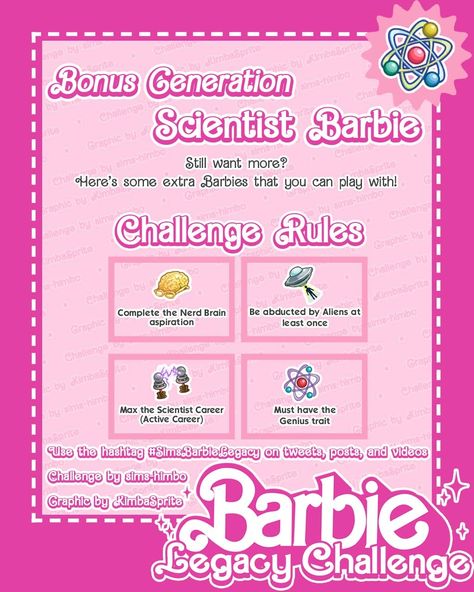 help girl I'm hyperfixating : Hey, Barbie! 👋 Enjoy this new set of 15 graphics... Sims 4 One Piece, Barbie Challenge, Sims4 Challenge, Ladybug Banner, Sims Legacy Challenge, Hey Barbie, Disney Princess Challenge, Legacy Challenge, Brain Graphic