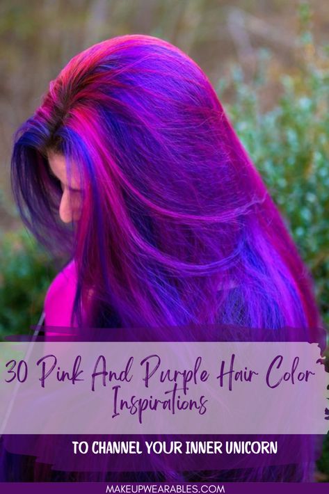 Gorgeous Pink and Purple Hair Color Ideas Purple And Red Hair Ombre, Purple And Pink Hair Color Ideas, Magenta And Purple Hair, Purple And Magenta Hair, Pink Purple And Blue Hair, Hicolor Magenta, Magenta Hair Dye, Vivid Hair Color Ideas, Red And Purple Hair