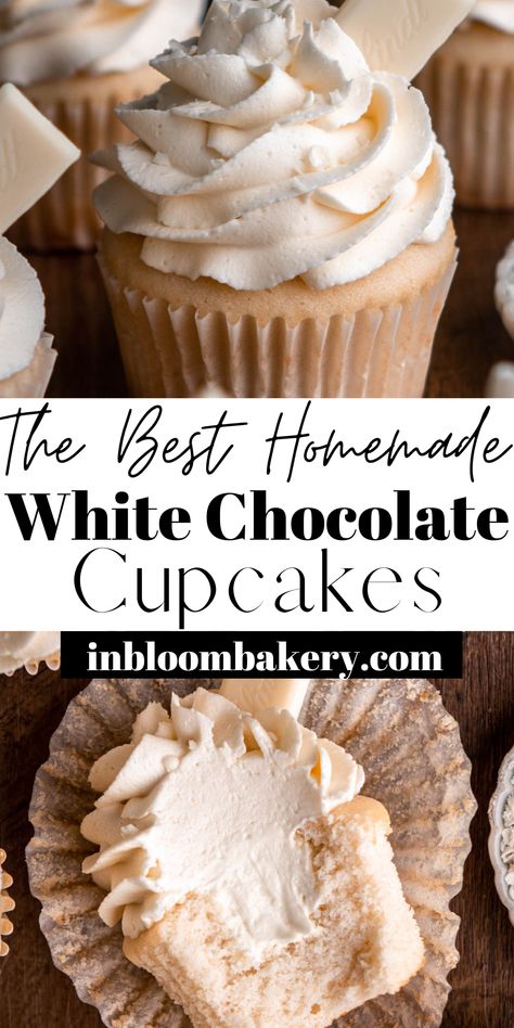 White Chocolate Cupcake Filling, White Chocolate Filled Cupcakes, White Mocha Cupcakes, White Cupcakes With Filling, White Filled Cupcakes, White Almond Cupcakes, White Chocolate Mocha Cupcakes, Vanilla Cupcake With Filling, White Cupcake Flavors