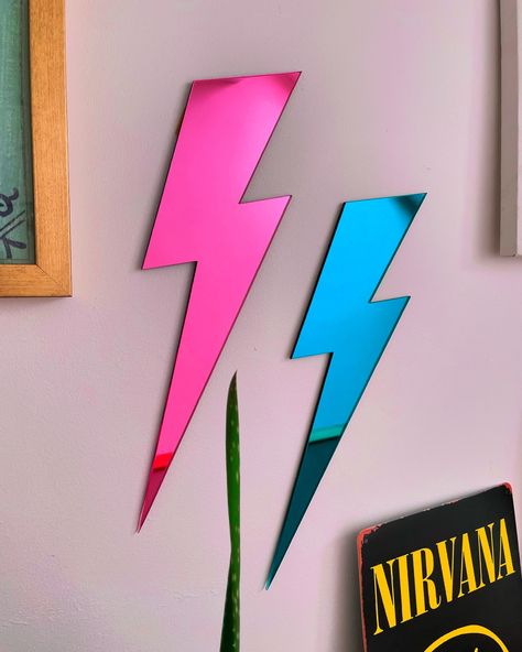 NEW Mirrors! Rose Pink Teal (or is it blue…?) Colorful Mirror, Rainbow Kitchen, Learn Astrology, Acrylic Mirror, Kitchen Mirror, Lightning Bolt, Teal Colors, Home Decor Mirrors, Art Gallery Wall