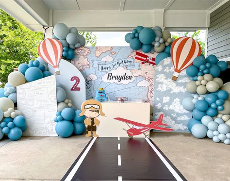 Time Flies Birthday Backdrop, Airplane Birthday Theme, Airplane Birthday Party Decorations, Vintage Airplane Birthday, Time Flies Birthday, Planes Birthday Party, Photoshoot Boy, Planes Birthday, Boys First Birthday Party Ideas