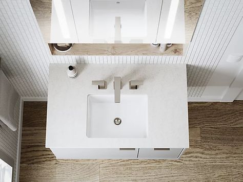 Kohler Bathroom Sink, Rectangular Sink Bathroom, White Faucet, Bathroom Sink Drain, Undermount Bathroom Sink, Powder Room Design, Modern Baths, Bathroom Sinks, Undermount Sink