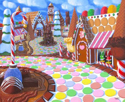 Sweet Town In Kingdom The build with gingerbread in town of life. Sweets Art, Unicorn Party Food, Fantasy Mythology, Candy Decorations Diy, Photo Frame Wallpaper, Candy House, Fantasy Background, Candy Theme, Background Drawing