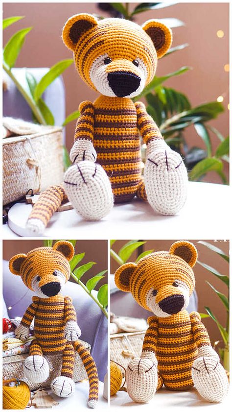 Crochet Tiger Amigurumi Free Pattern Tiger Amigurumi Free Pattern, Amigurumi Tiger, Crochet Tiger, Easy Crochet Animals, Amigurumi Elephant, Free Amigurumi Patterns, Black Dolls, Crochet Tutorials, Crochet Needles