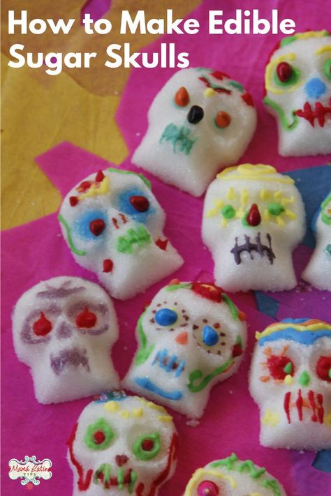 Learn how to make edible sugar skulls with our step by step recipe. These sugar skulls recipe has no eggs and it's very easy to follow. A fun activity to make with the kids this Day of the Dead celebration. Day Of The Dead Food, Sugar Skull Crafts, Mexican Sugar Skulls, Day Of The Dead Diy, Day Of The Dead Celebration, Egg White Recipes, Sugar Skull Decor, Easy Candy Recipes, Day Of The Dead Party